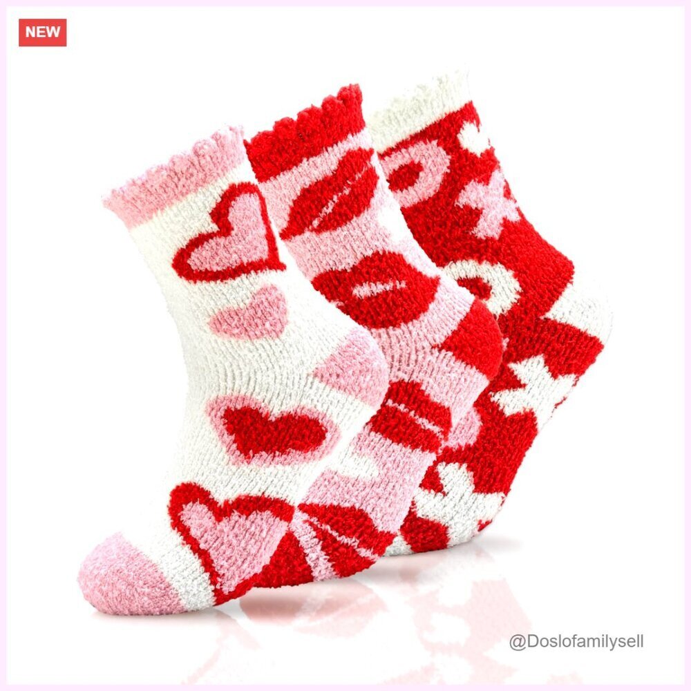 Ultra Plush Heart Fuzzy Socks Thick Cozy Lounge Sleepwear Soft Fluffy